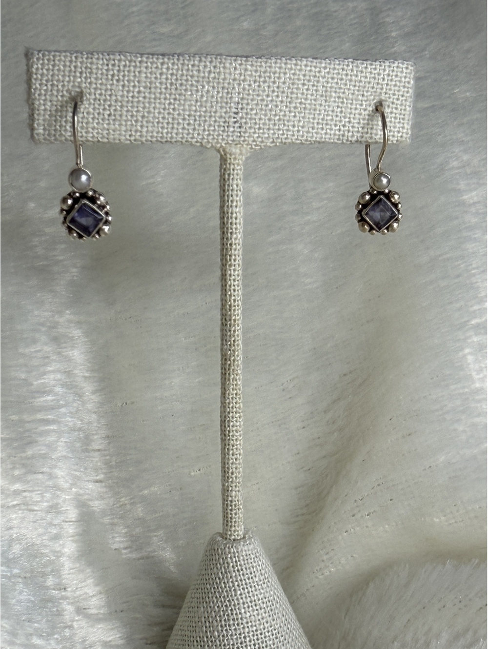 RARE! Silpada Sterling Silver Pearl Iolite Earrings W0888
